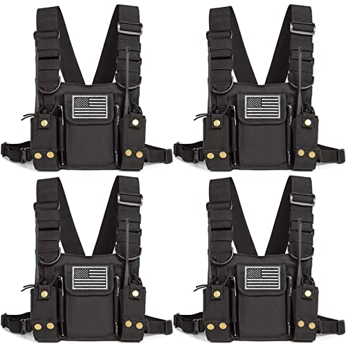 Radio Shoulder Holster Chest Harness Holder Vest Rig for Two Way Radio Chest Front Pack Pouch Walkie Talkie Case with Front Pouches for Kenwood Arcshell Retevis Baofeng UV-5R F8HP UV-82 888S (4Pack) - color: black 4pack