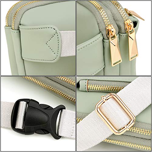 UTO Fanny Pack Crossbody Belt Purse Chest Waist Hip Travel Hiking Bumbag - color: 0759 PU Leather Light Green