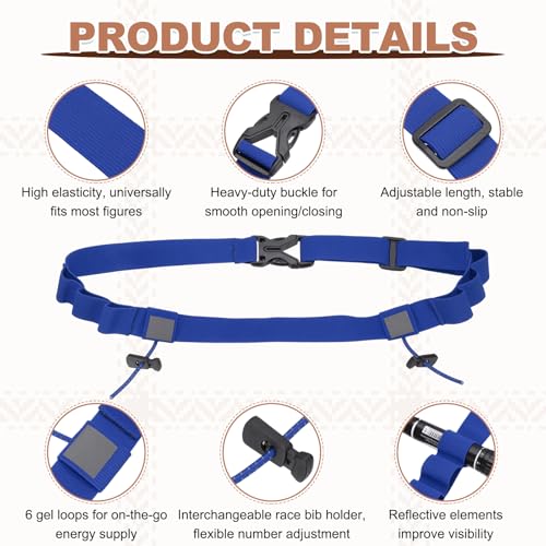 Bib Belt, Race Belt Triathlon Running Number Holder Elastic Comfortable with 6 Gel Loops, Sport Race Bib Holder 1Pcs, Blue for Runners/Marathon/Cycling - color: Blue