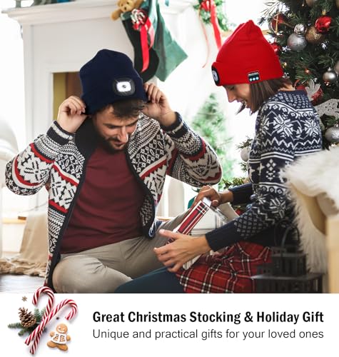 CENSGO Bluetooth Beanie with The Light, Unique Tech Gifts for Men Husband Him Teen, Wireless Headphones for Fishing Jogging Working, Christmas Stocking Dark Grey - color: Dark Grey