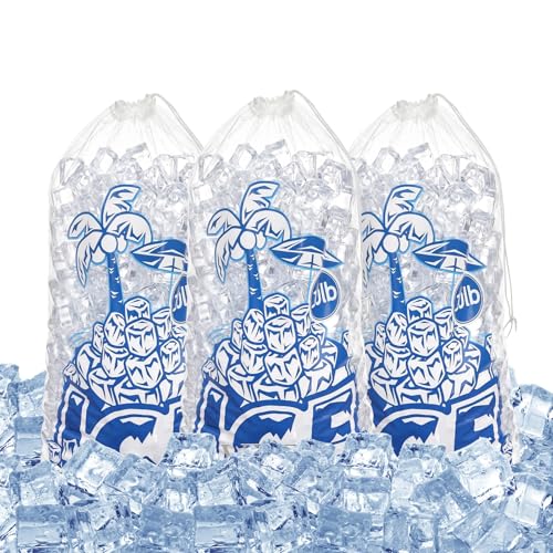 Dicunoy 100 Pieces Ice Bags 10 LB, Reusable Ice Cube Bags with Drawstring, Clear Plastic Storage Bags for Ice Machine Heavy Duty Freezer Safe for Home Party Camping