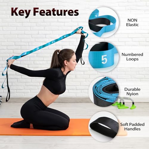 Acozycoo Stretching Strap with Loops for Physical Therapy,Knee,Leg Lifter - color: Blue, size: Length: 86 Inch, Width: 1.5 Inch