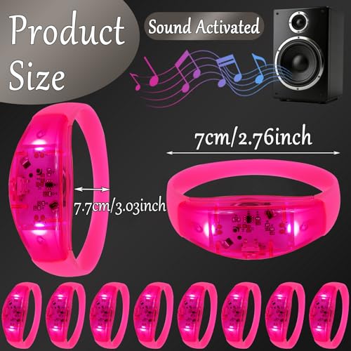 150 Pcs LED Glow Bracelets Sound Activated Light Up Bracelets for Adults Glow in the Dark Party Supplies Birthday Party Favors for Christmas, Halloween, Rave, New Year, Concert - color: Pink