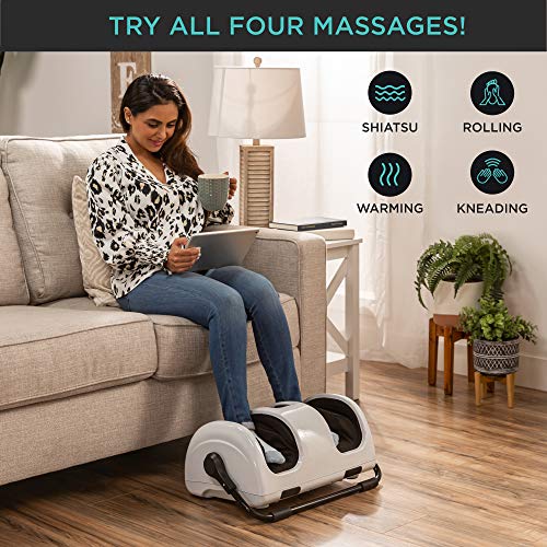 Best Choice Products Shiatsu Foot Massager with Heat for Plantar Fasciitis & Neuropathy, Kneading Foot & Calf Massager with Remote, 360° Adjustable Handle, Rolling & Compression Massage - White - color: White