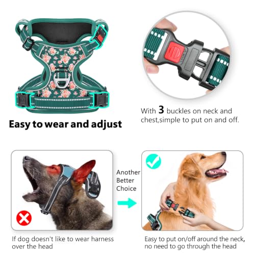HEELE Dog Harness, No Pull, No Choke Vest, Easy On & Off, Flower Grass, S - color: Flower Grass Green, size: S (Pack of 1)