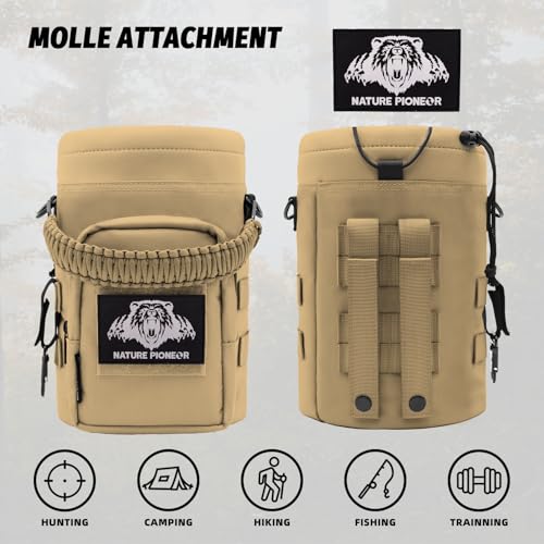 NATURE PIONEOR 32 64 128oz Tactical Water Bottle Pouch, MOLLE Bottle Holder - color: Khaki, size: 128OZ/YT Half Gallon