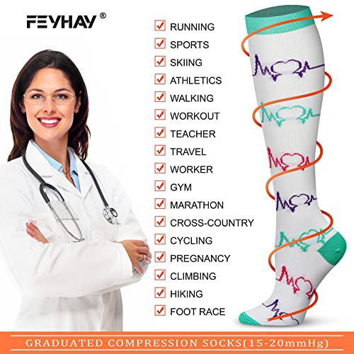 FEYHAY Copper Compression Socks (8 Pairs) 15-20 mmHg Circulation is Best Athletic & Daily for Men & Women, Running, Climbing - color: 05 navy/Gray/Black, size: Small-Medium