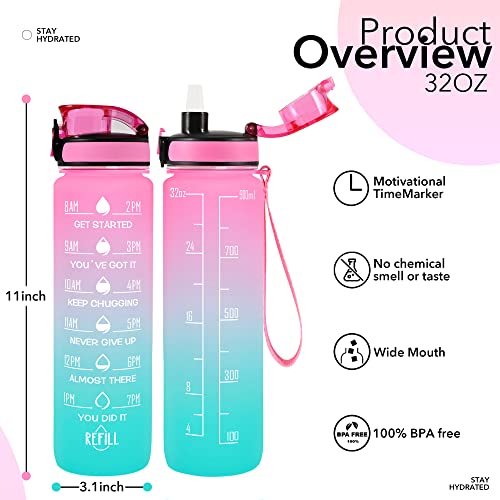 32 oz Water Bottles with Strap & Straw, Sport Motivational Water Bottles - color: Butterfly in Love