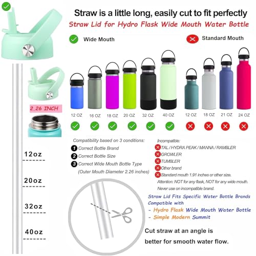KMN Wide Mouth Straw Lid with Flip Top, Replacement Cap with Straw for Hydro Flask 18 32 40 oz Wide Mouth Water Bottle & 12 16 20 oz Coffee Flask, BPA-Free Leakproof Sports Lid (Light Mint) - color: Light Mint