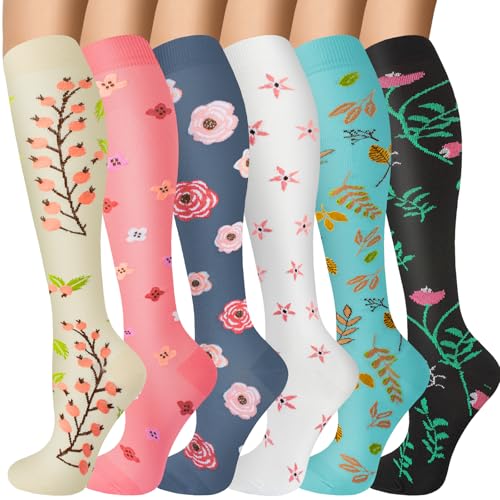 6 Pairs 20-30 mmHg Knee High Compression Socks, Unisex, Running, Travel - color: White, size: Small-Medium