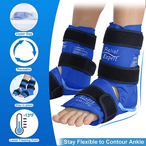 Relief Expert Ankle Ice Pack Wrap 2 Packs – Reusable Cold Gel Pack for Foot and Heel, Dual-Sided Design with Soft Plush Lining, Flexible Cold Compress for Achilles and Ankle Support, Royal Blue - style: Royal Blue-Pack 2