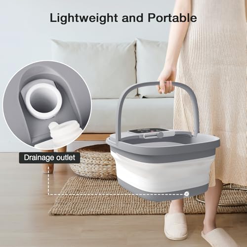 HOSPAN Collapsible Foot Spa, Foot Bath Massager with Heat, Bubble & Massage - color: Gray