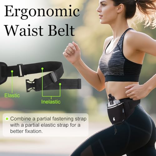 PYFK Running Belt with Water Bottles, Hydration Belt for Men and Women, Water Bottle Holder Running Pouch Water Belt, Fanny Pack Fits 7 inches Phones, Waist pack for Runner Jogging - color: Black Reflective