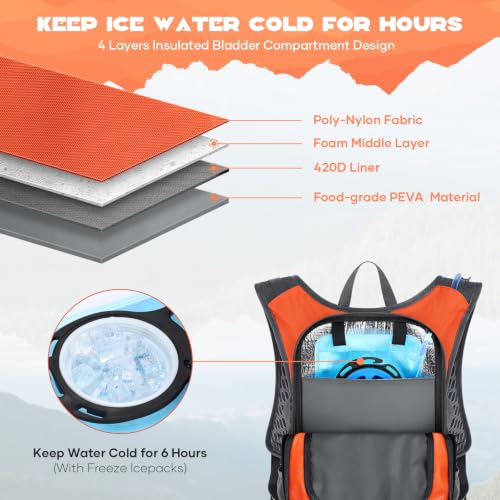 Maelstrom Lightweight Hydration Hiking Backpack with 2L/3L Water Bladder - color: 2.Orange, size: 3L Bladder
