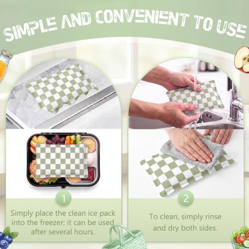 VIHOSE 2 Pcs Ice Packs for Lunch Box Bag - color: Olive Green, style: Checkerboard