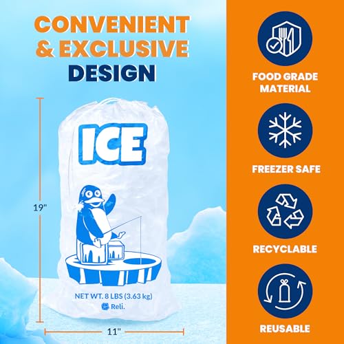 Reli. Plastic Ice Bags 8lb (120 Pack Bulk) Cotton Drawstring | 11"x19"