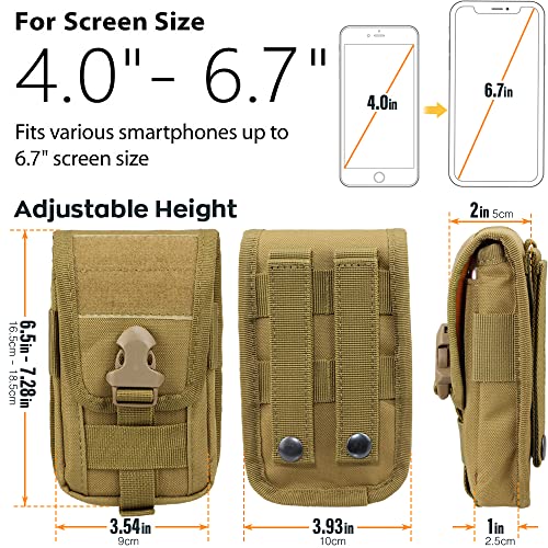 WYNEX Tactical Phone Pouch Molle, Phone Blet Holder Fit 4.0-6.7" Screen - color: Khaki