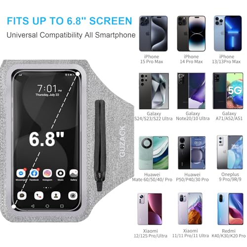 GUZACK Running Armband with Key Pockets & Card Slot, Up to 6.9", Medium - color: Gray, size: M