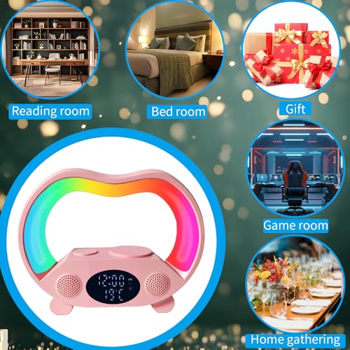IHAO 6in1 Multi Functional Wireless Charger Bluetooth Speaker Time&Temperature Display Alarm Clock 7-Color LED Night Lights Fast Charger for Phone Apple Watch Earbuds Remote Control-Black - color: Wireless Charger Alarm Clock Zs932 Black