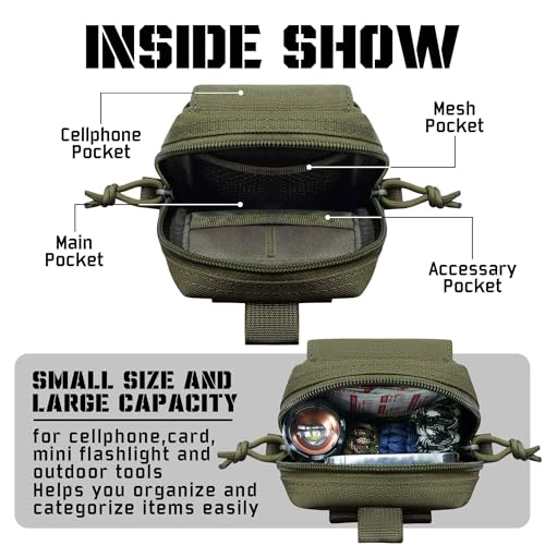 Molle Phone Pouch, 2 Piece 1000D Laser-Cut Tactical Small Molle Admin Pouch, Hook & Loop Heavy Duty Belt Molle Pouches for Belt Backpack Vest - color: 1 Piece Green