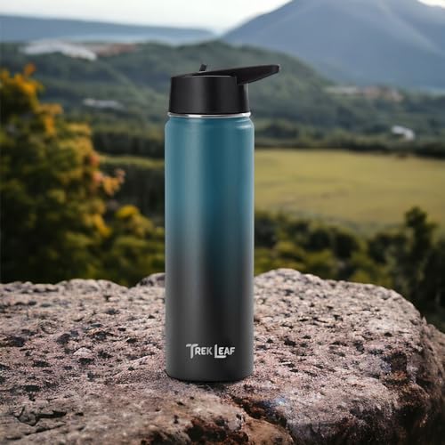 Travel Water Bottle with 3 Lids (Spout, Straw, Flip) Leak Proof, Quality, Vacuum Insulated, Stainless Steel (Cascade Shadow, 22 oz) - color: Cascade Shadow, size: 22 Ounces
