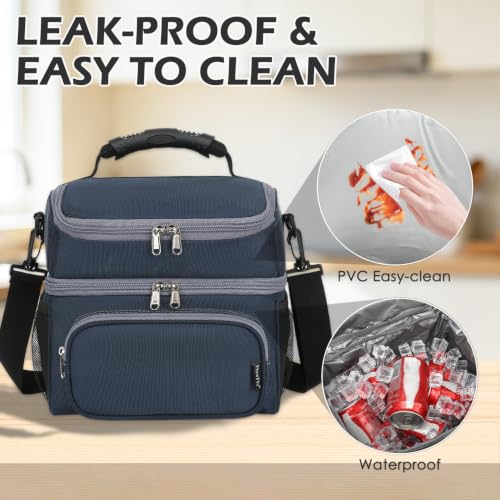 FlowFly Double Layer Cooler Insulated Lunch Bag Adult Lunch Box Large Tote Bag for Men, Women, With Adjustable Strap,Front Pocket and Dual Large Mesh Side Pockets - color: Cyan