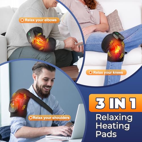 Cordless Electric Heated Knee Massager, 3-in-1 Heated Knee Massager with Heat for Knee Elbow Shoulder Wrap with 3 Vibration & Heating Modes - style: Black 1 Pack