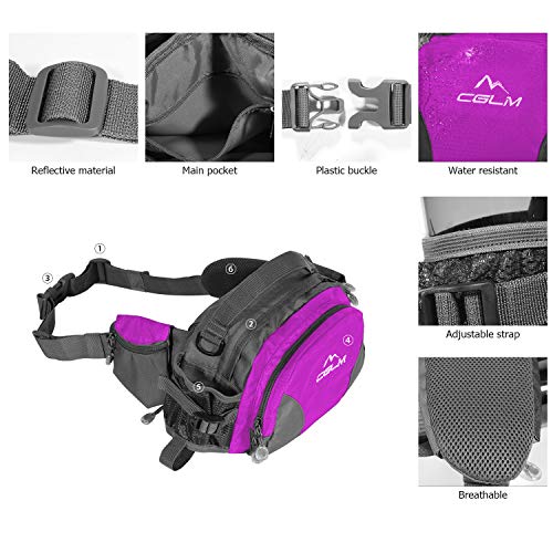 Hiking Fanny Pack Waist Bag with Water Bottle Holder for Men Women Outdoors Walking Running Lumbar Pack Fit iPhone iPod Samsung Phones (Purple004) - color: Purple03