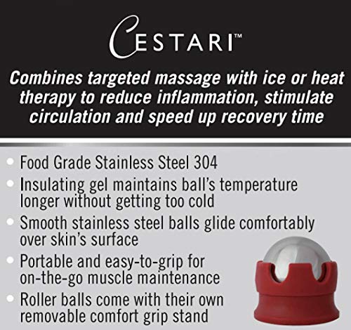 Cestari Massage Roller Ball: Stainless Steel Gel Ball, Heat + Ice Therapy - color: Red 55mm