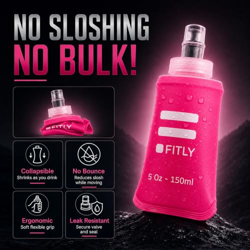 FITLY Soft Flask Running Water Bottle - Collapsible Hydration Flask - color: Pink, size: 5 Ounces