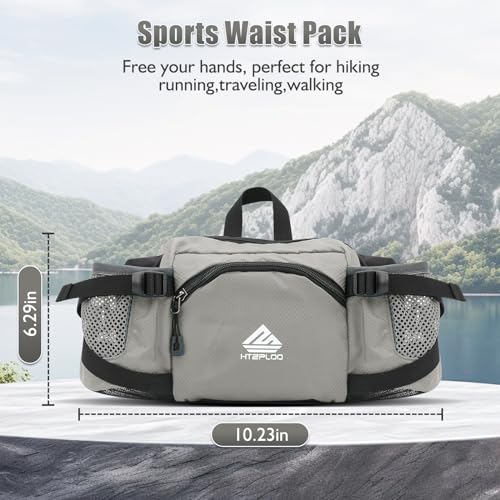 Fanny Pack Waist Bag with Water Bottle Holder for Men Women Running Hiking Travel Dog Walking Workout Cycling Outdoor (Grey) - color: Grey