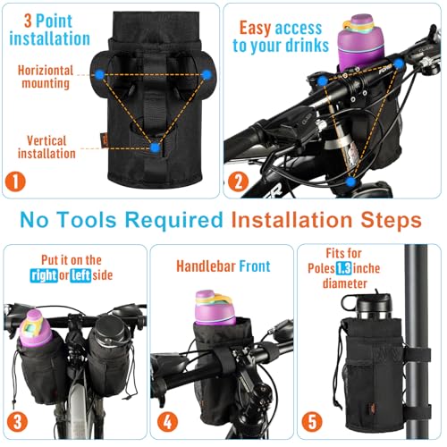 Ultra Thin Bike Water Bottle Holder for Handlebar 24-32 oz Bike Cup Holder with Removable Fastener Straps Bike Bottle Holder for Mountain Bike, Road Bike, eBike, Scooter - color: 24-32oz, Lightweight Black