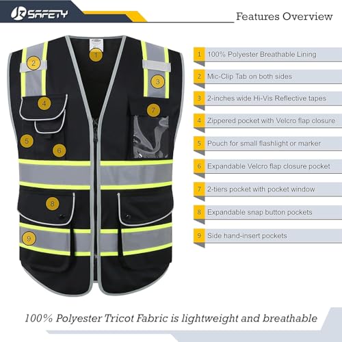 JKSafety Safety Vest for Men Women Reflective Hi Vis JK901 Black S - color: Black Yellow Strips, size: Small