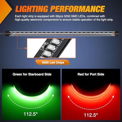 Nilight Boat Light Strip 2PCS 13" 66 LED Red Green Navigation Marine Lights - color: 66LED Light Strip-2Pcs