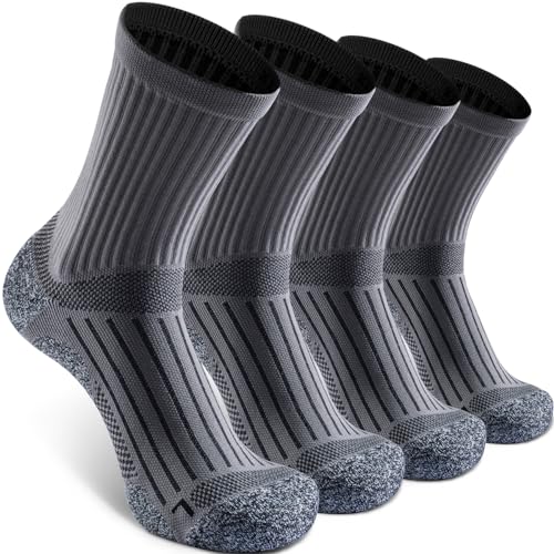 Elite Cushioned Compression Mid-crew Socks 4-Pack for Youth Women Men - color: Gray (4 Pairs), size: Large