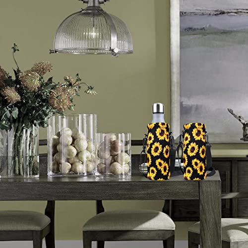 RICHEN Neoprene Water Bottle Carrier Bag with Adjustable Shoulder Strap,Insulated Water Bottle Cover for Stainless Steel/Glass/Plastic Bottles - color: Sunflowers, size: 500ml