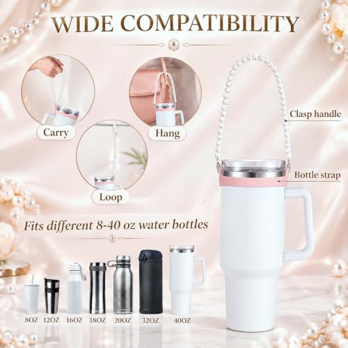 Silifine Silicone Water Bottle Holder Sling with Pearl Strap, Pink - color: Pink