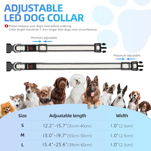 Flashseen Multicolor LED Light Up Dog Collar, RGB 9-Mode, USB Rechargable - color: White, size: Small