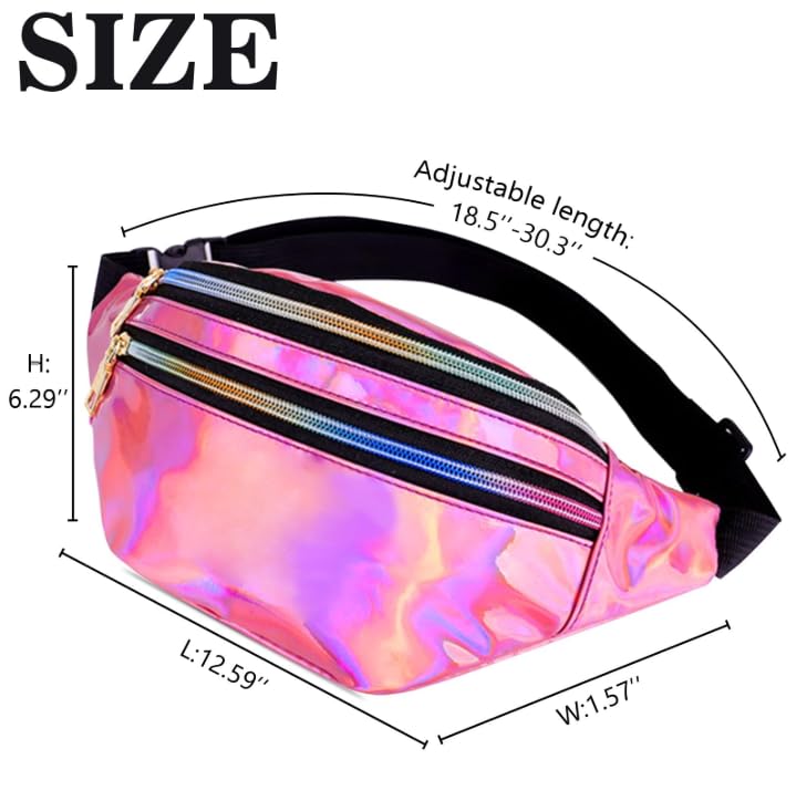 Fanny Pack Unisex Holographic Horizontal Waist Bag Waterproof Adjustable Belt Laser Fashion Sports Shining Fanny Bag(Pink) - color: Pink4