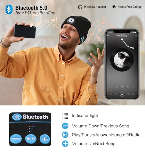 CENSGO Bluetooth Beanie with The Light, Unique Tech Gifts for Men Husband Him Teen, Wireless Headphones for Fishing Jogging Working, Christmas Stocking Emerald - color: Emerald