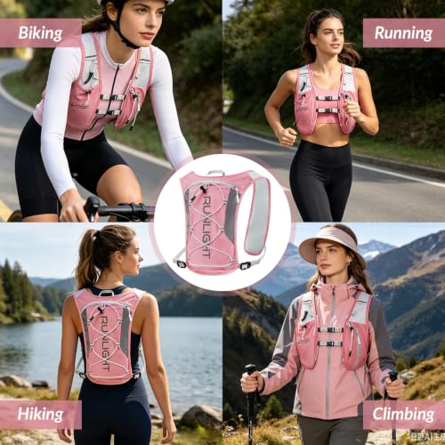 Runlight Running Vest for Women Men, Adjustable Hydration Backpack Breathable Reflective with 1.5L Water Bladder for Hiking, Trail, Running, Marathons, Cycling - color: Pink