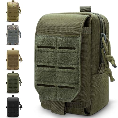 Molle Phone Pouch, 2 Piece 1000D Laser-Cut Tactical Small Molle Admin Pouch, Hook & Loop Heavy Duty Belt Molle Pouches for Belt Backpack Vest - color: 1 Piece Green