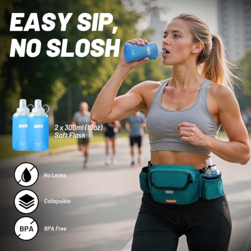 MIER Hydration Waist Pack with Soft Flasks (2x300ml) for Women Men - color: Teal