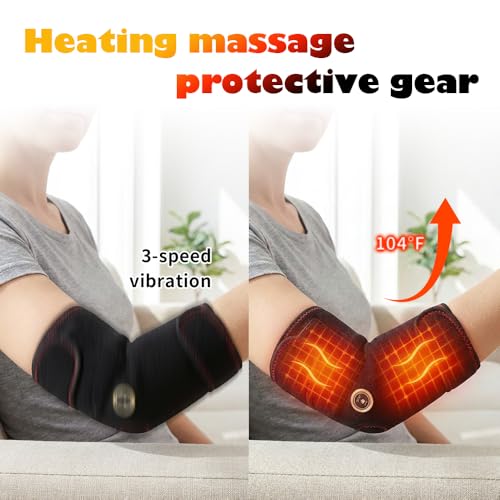 Heated Arm Massager Elbow Brace for Tendonitis Tennis Elbow Pain Relief, Portable Heating Pad Sleeve with Massage and Compression Support for Cubital Tunnel Ulnar Nerve