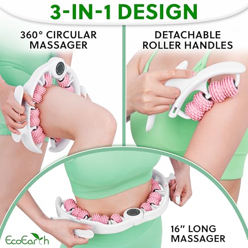 Cellulite Massage Roller, Handheld Fascia Massager with Detachable Handles - color: Pink