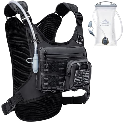 Zelvot Running Vest with 2L Water Bladder, Hydration Backpack, U.S. Design Patent, Lightweight Hydration Pack with Gear Holder, Reflective Chest Pack for Men Women - color: Black, size: X-Small-Small
