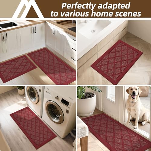 COSY HOMEER Kitchen Rugs, 2 PCS Kitchen Mats Non Slip Washable,Red - color: Red, size: 20"x32" + 20"x48"