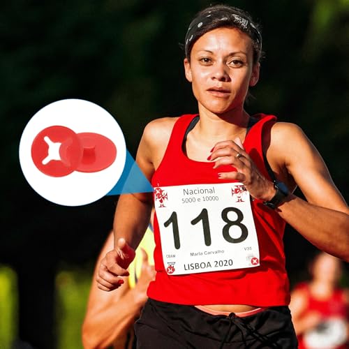 PATIKIL Running Bib Race Clips, 40 Pcs Race Fastener Race Number Buckle Fixing System Marathon Number Buckles Fasteners Holders for Runners Field, Red - color: Red