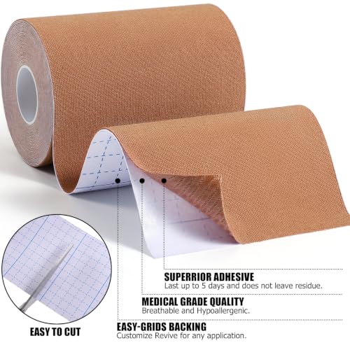 3 Pack Kinesiology Tapes, 4in x 5.5yd Sports Tape for Athletes - color: Dark Tan - 4in