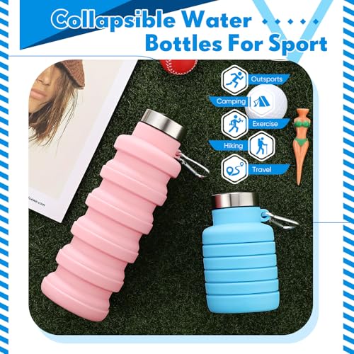 Baderke 2 Pcs Collapsible Water Bottles, 17oz, Pink, Blue - color: Pink, Blue